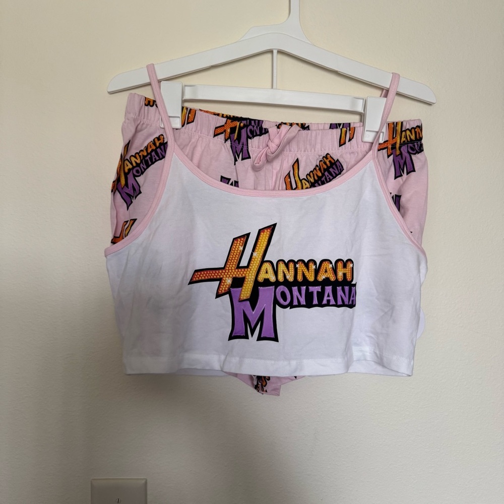 Disney Hannah Montana Logo Cami & Shorts Set - White & Light Pink